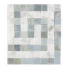 Square mosaic tile pattern from Carrara White Royale with Blue-Gray Greek Key Border