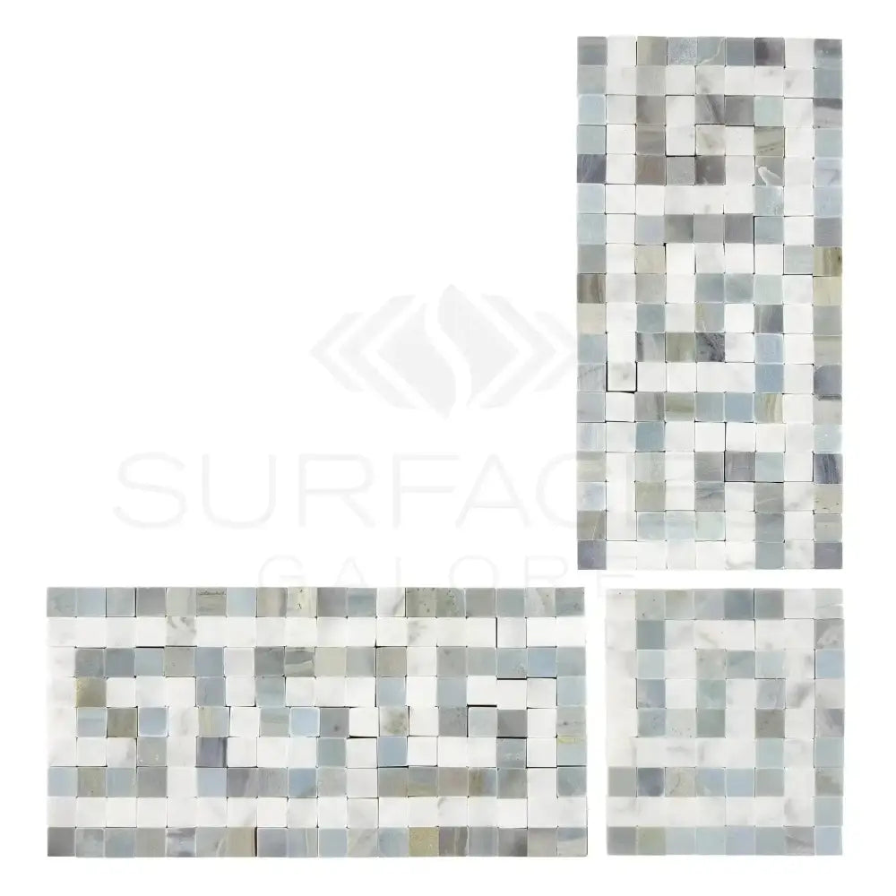 Carrara White Royale Greek Key Border CORNER (w/ Blue-Gray) 3 1/8 X 3 1/2-American Stone