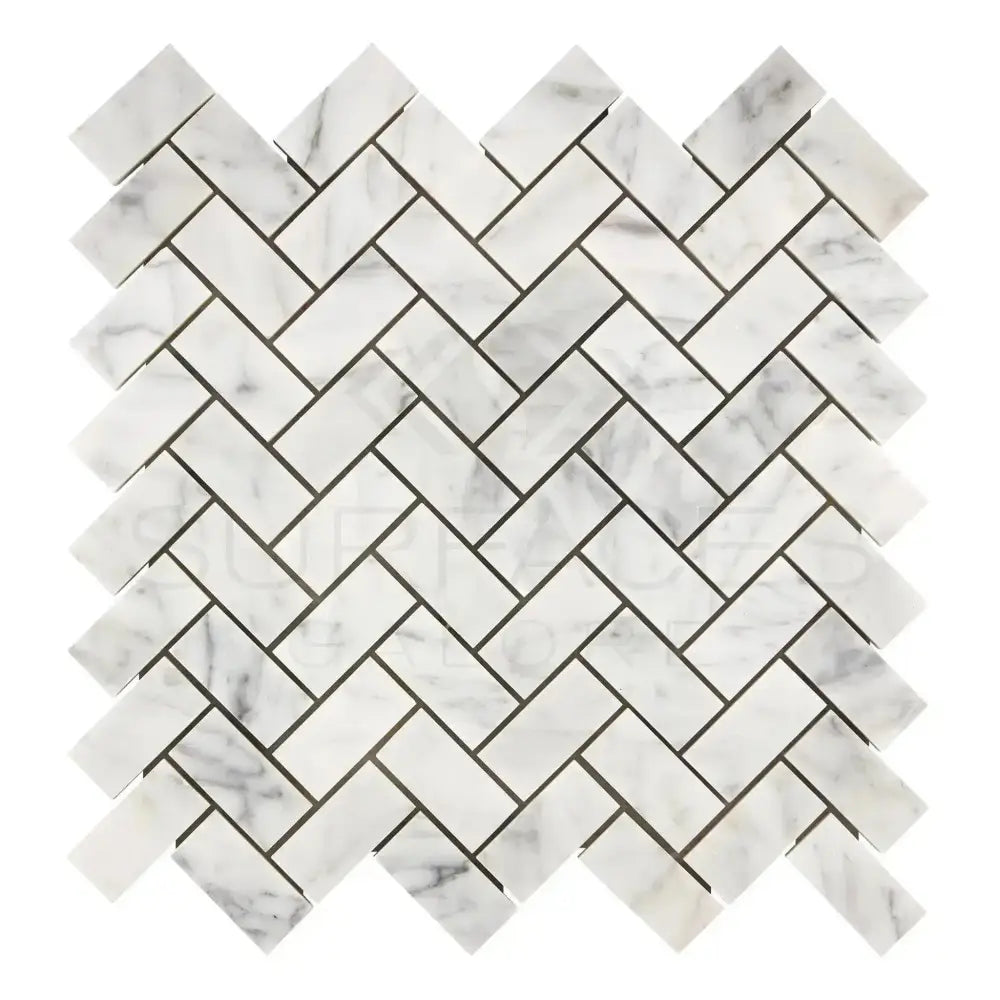 Carrara White Royale Herringbone Mosaic 1X2 Brick Mosaic Marble Tile-American Stone