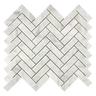 White marble herringbone tile pattern from Carrara White Royale mosaic