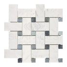 White and gray marble mosaic tile from Carrara White Royale Large Basketweave collection