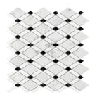 Diamond-patterned tile mosaic featuring Carrara White and Thassos marble for elegant surfaces