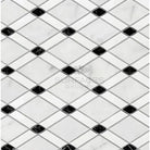 Black and white diamond tile pattern on Carrara White Royale mosaic marble tile