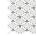 White marble diamond mosaic tile with grey accents from Carrara White Royale Lattice collection