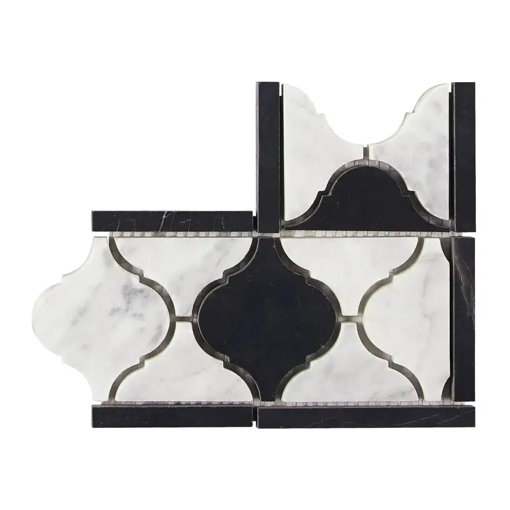 Black and white mosaic tile from Carrara White Royale Luxury border corner collection