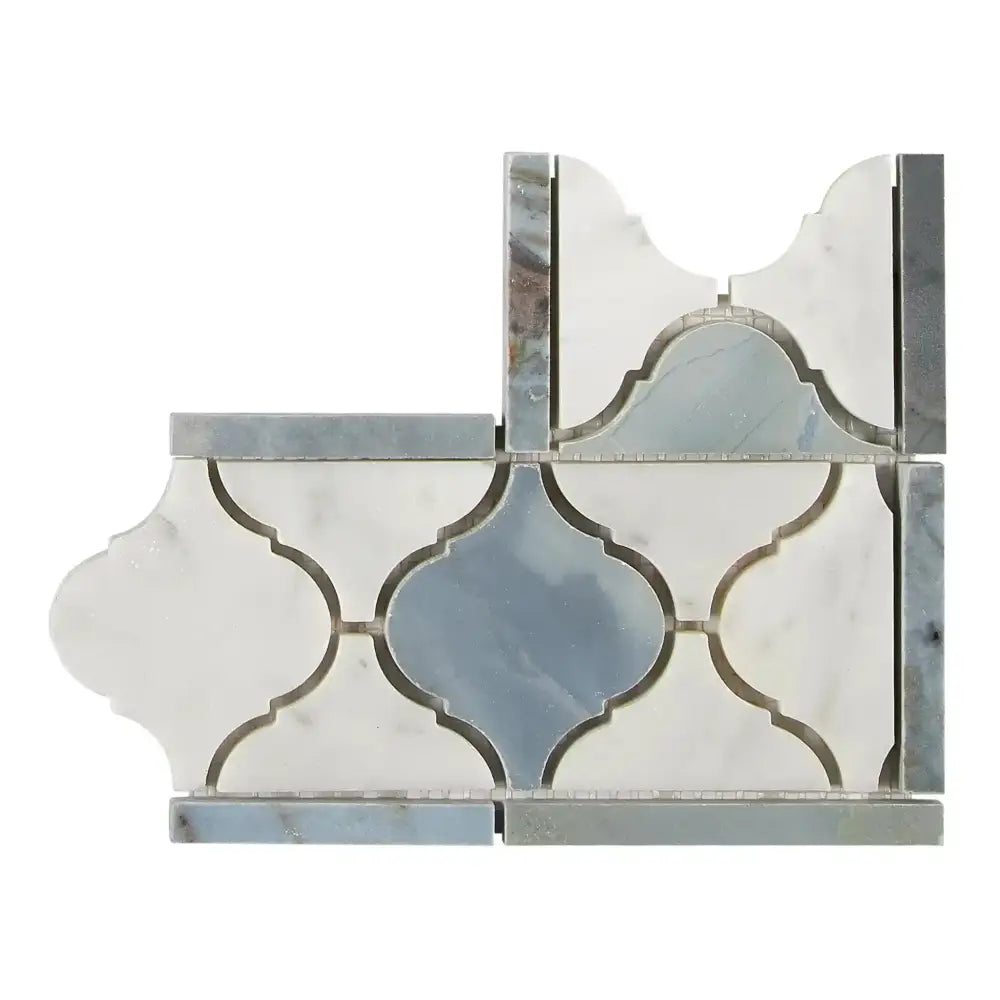 Carrara White Royale Luxury (Lantern) Border CORNER (w/ Blue-Gray)-American Stone