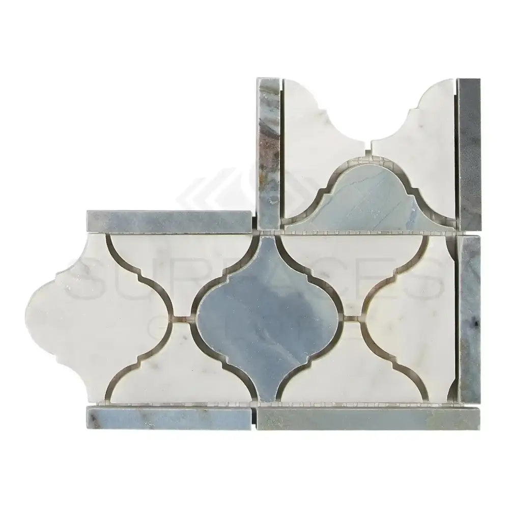 Arabesque marble and metal mosaic tile from Carrara White Royale luxury border corner