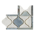 Arabesque marble and metal mosaic tile from Carrara White Royale luxury border corner