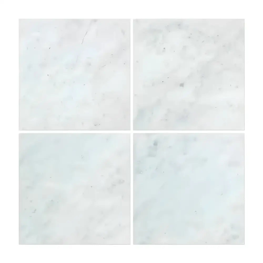 Four square Carrara White Royale marble tiles in polished or honed finish