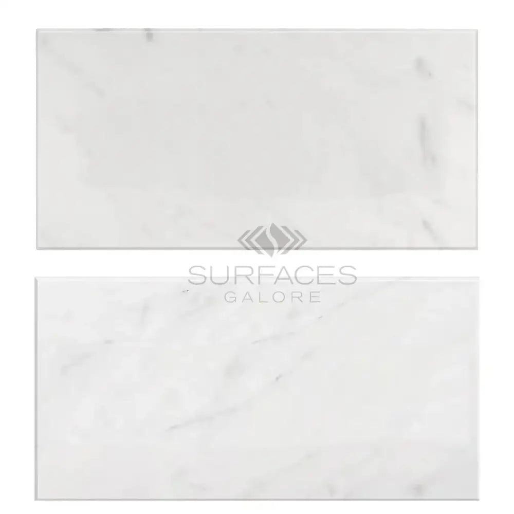 Two white marble tiles from Carrara White Royale Marble 12X24 polished or honed finish