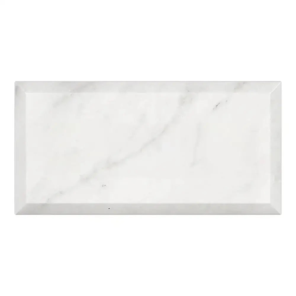 Rectangular Carrara White Marble Tray with Deep Bevel and Polished Finish