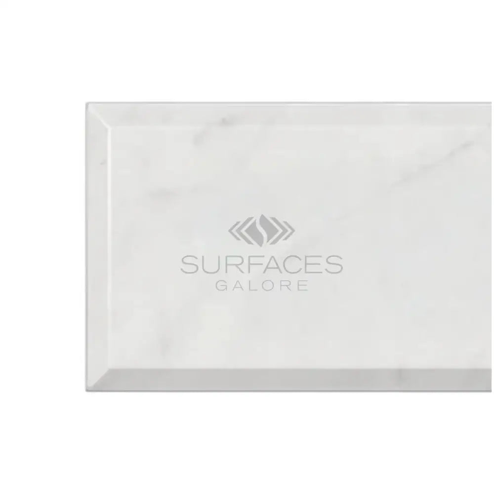 Rectangular white marble tile from Carrara White Royale 4x12 with deep beveled edges