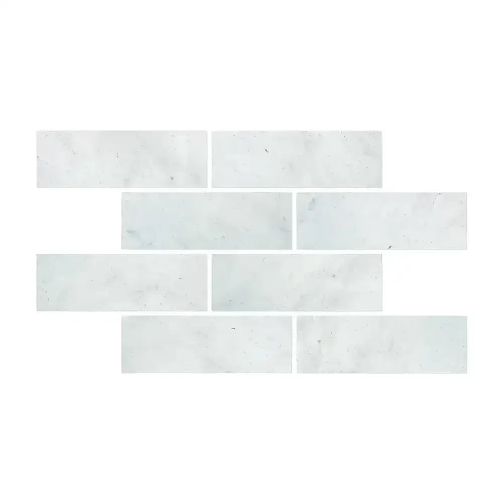 White rectangular Carrara White Royale Marble tiles 4x12 polished or honed