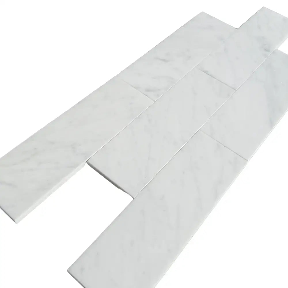 White marble subway tiles.