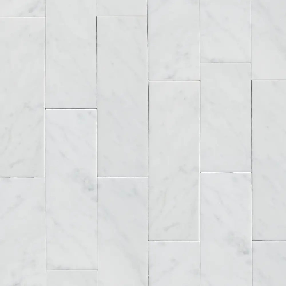 Carrara White Royale White Marble 4x12 tile with polished or honed finish showing a white marble pattern