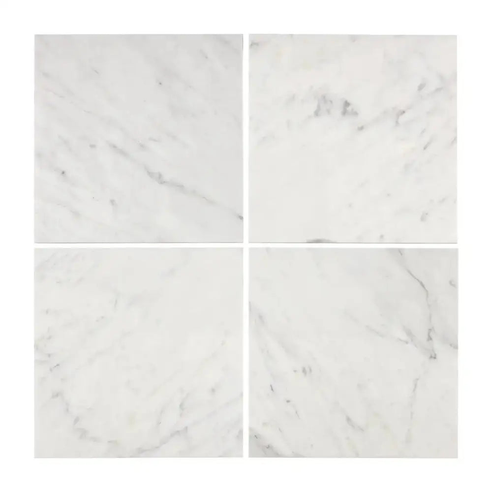 Four square Carrara White Royale Marble tiles with polished or honed finish