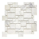 Carrara White Royale Mini-Versailles Pattern Mosaic Marble Tile with rectangular and square pieces