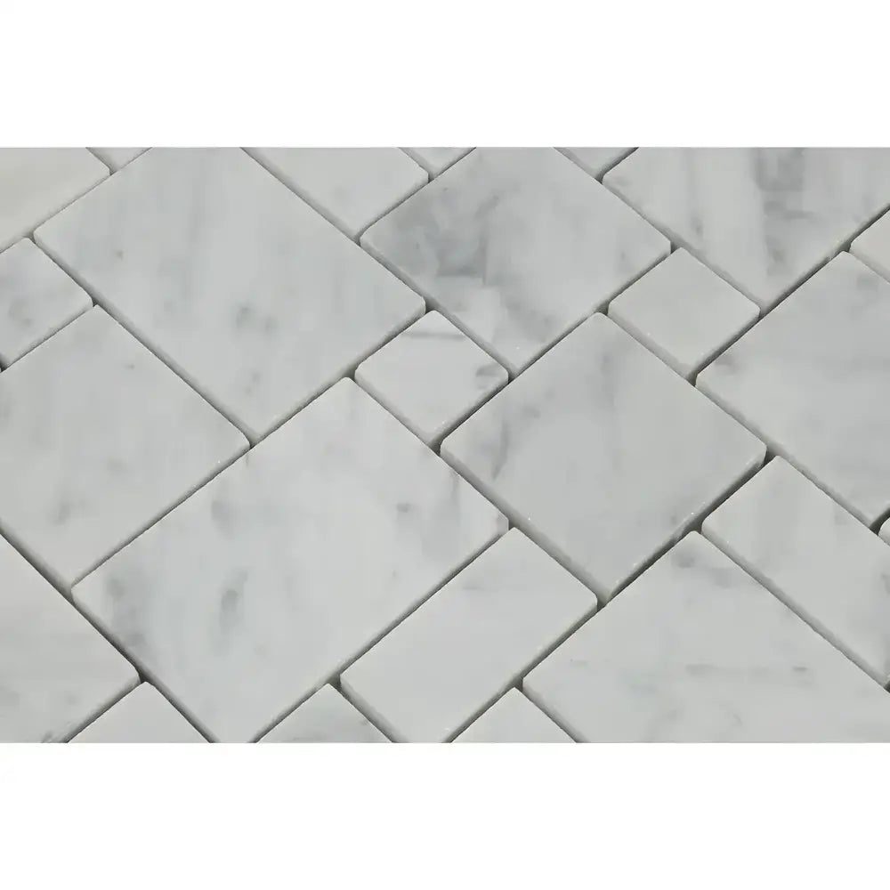 Carrara White Royale Mini-Versailles Pattern Mosaic Marble Tile with diagonal white marble mosaic tiles