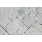 Carrara White Royale Mini-Versailles Pattern Mosaic Marble Tile with diagonal white marble mosaic tiles