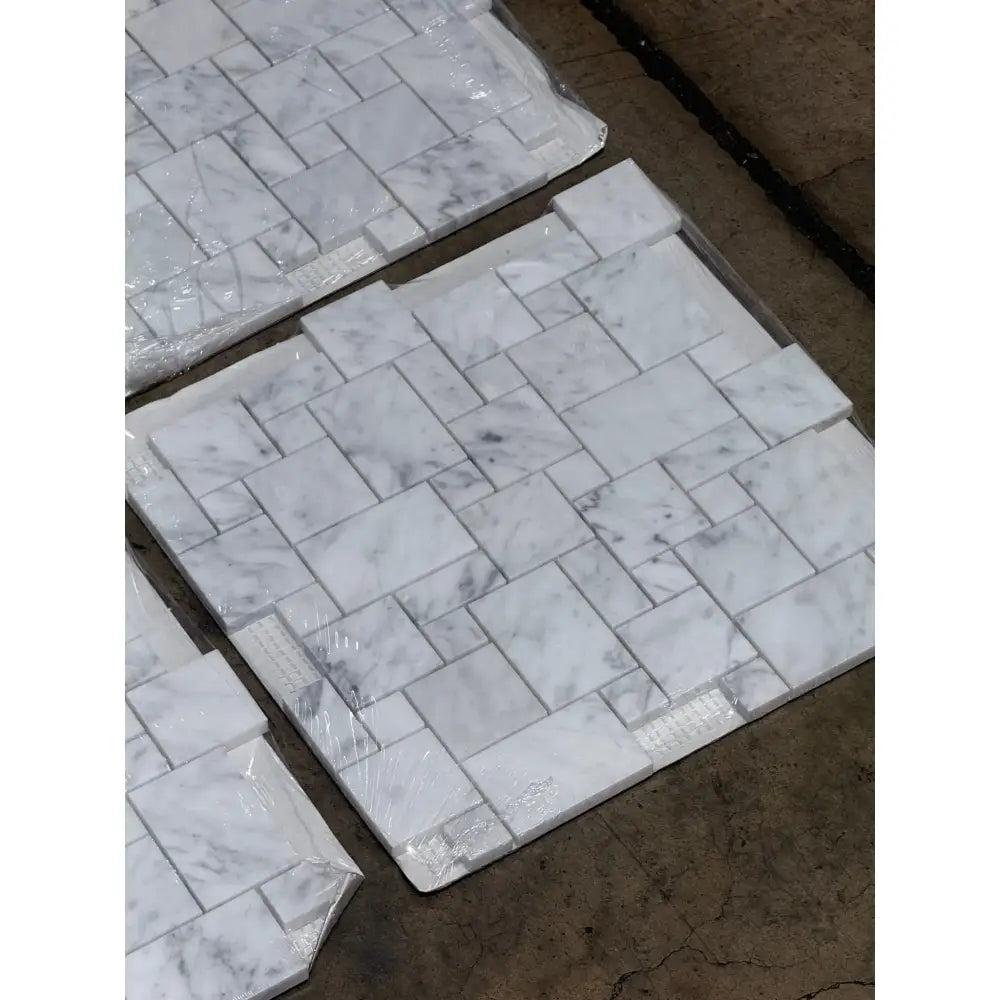 Carrara White Royale Mini-Versailles Pattern Mosaic Marble Tile-American Stone