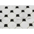 White octagonal marble mosaic tiles with small black squares for elegant flooring or backsplash