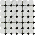 White octagonal marble mosaic tiles with black square accents for elegant flooring or backsplash