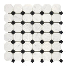 Carrara White Royale Octagon marble mosaic tile with black square accents
