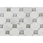 Carrara White Royale Octagon with Blue-Gray Dot Mosaic Marble Tile for elegant flooring
