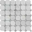 Carrara White Royale Octagon mosaic marble tile with white marble and gray diamond accents