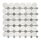 White octagonal marble mosaic tiles with gray square accents for elegant flooring or backsplash