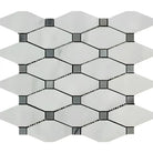 Carrara White Royale Octave mosaic with white marble and gray glass picket tiles