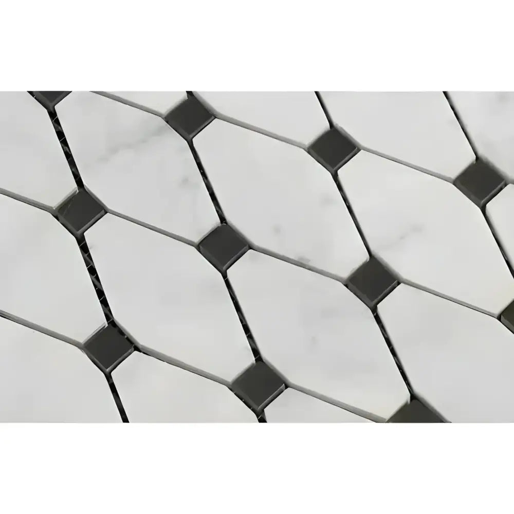 White marble pickets with black dot mosaic tiles for Carrara White Royale Octave mosaic tile