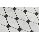 White marble pickets with black dot mosaic tiles for Carrara White Royale Octave mosaic tile