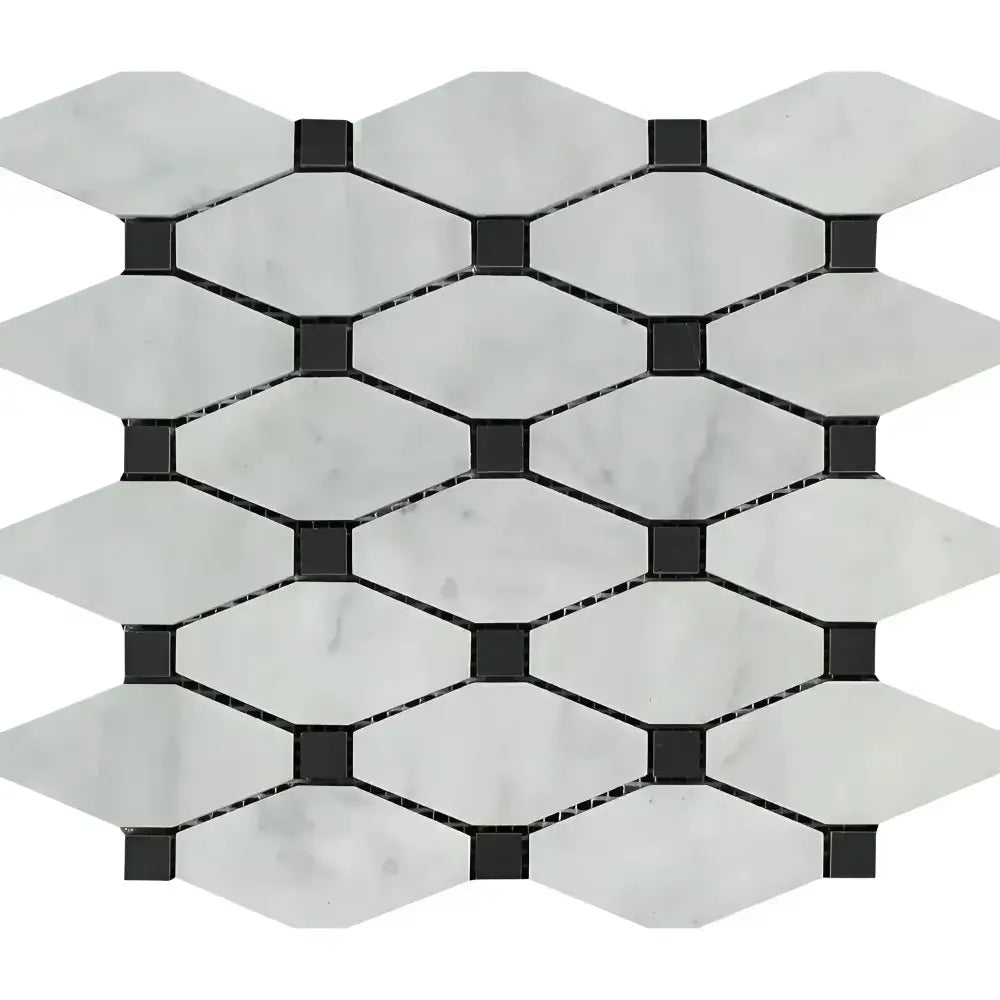 Carrara White Royale Octave (Long Octagon)(w/ Black) Mosaic Marble Tile-American Stone
