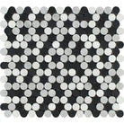 Black and white penny round mosaic marble tiles from Carrara White Royale series