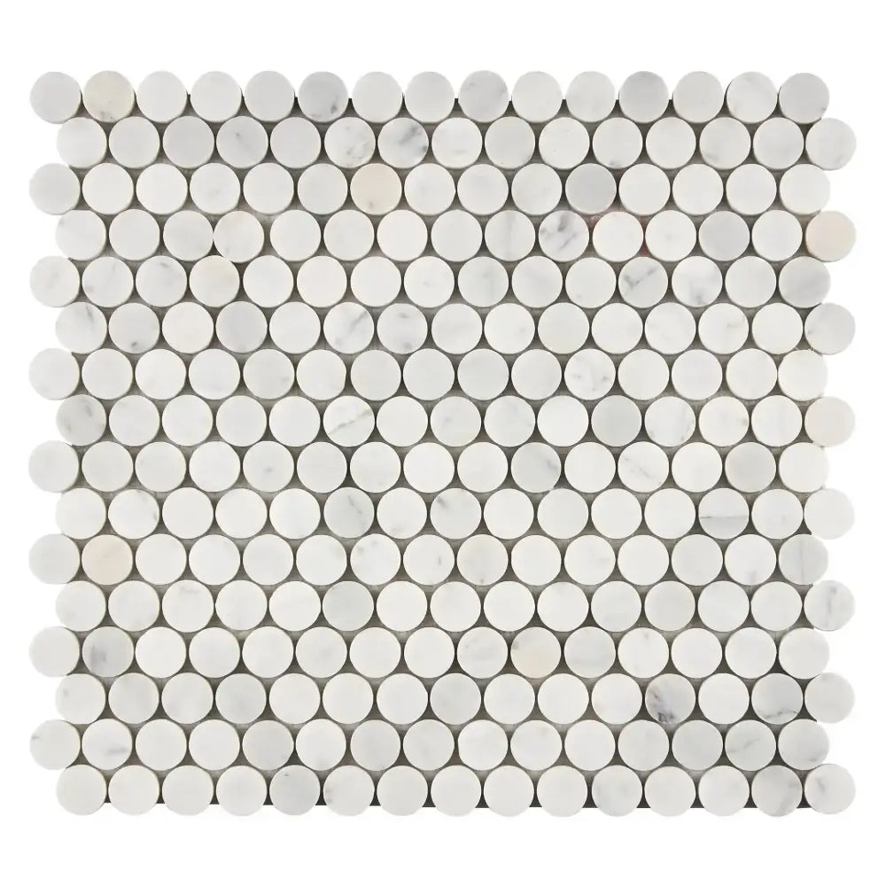 Carrara White Royale Penny-Round Mosaic Marble Tile-American Stone