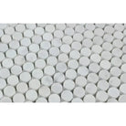 Repeating pattern of white unglazed cylindrical Carrara White Royale Penny-Round Mosaic Marble Tiles