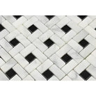 Black and white basketweave marble tile from Carrara White Royale Pinwheel Mosaic