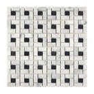 White and black pinwheel mosaic tile from Carrara White Royale collection