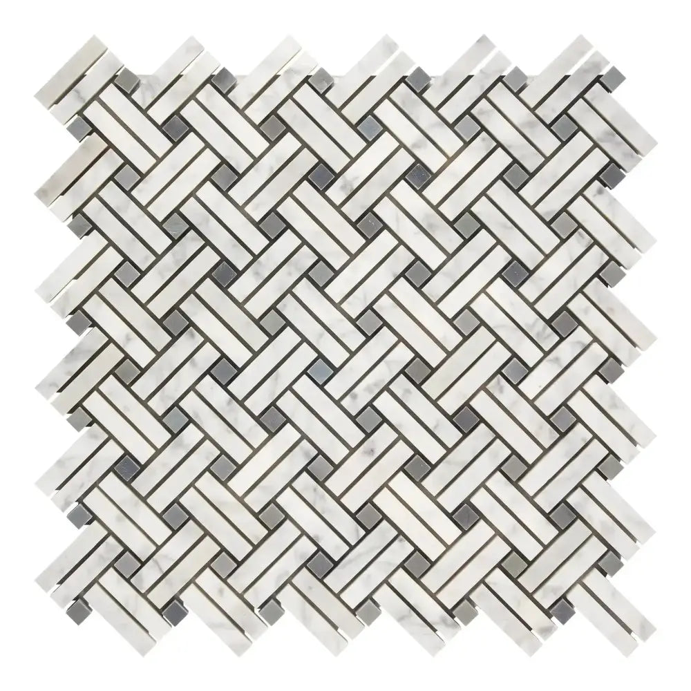Carrara White Royale Stanza marble mosaic tile with white and gray herringbone pattern