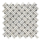 Carrara White Royale Stanza marble mosaic tile with white and gray herringbone pattern