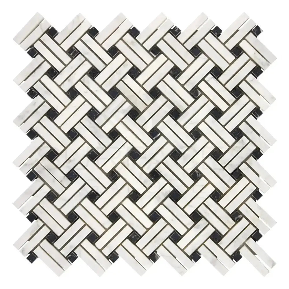 Carrara White Royale Stanza (w/Black) Mosaic Marble Tile-American Stone