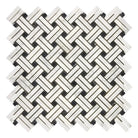 Woven pattern of white and black mosaic tiles from Carrara White Royale Stanza marble