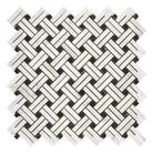 Woven pattern of white and black mosaic tiles from Carrara White Royale Stanza Marble Tile