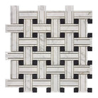 Carrara White Royale Triple-Weave mosaic marble tile with white and black basketweave pattern