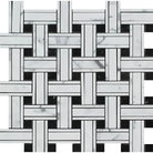 Black and white marble mosaic tile with woven pattern in Carrara White Royale Triple-Weave