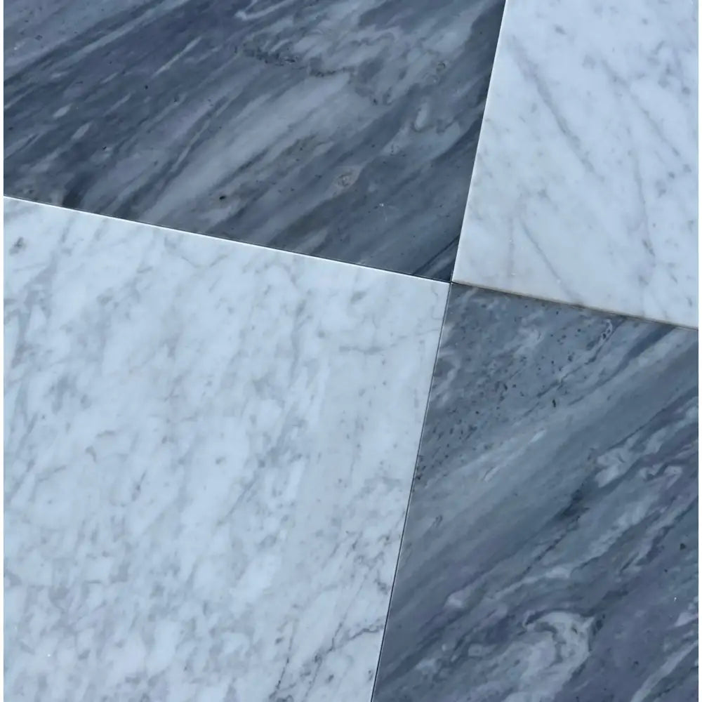 Checkerboard Bardiglio Prime and Bianco Carrara White Royale Marble 18x18 tiles