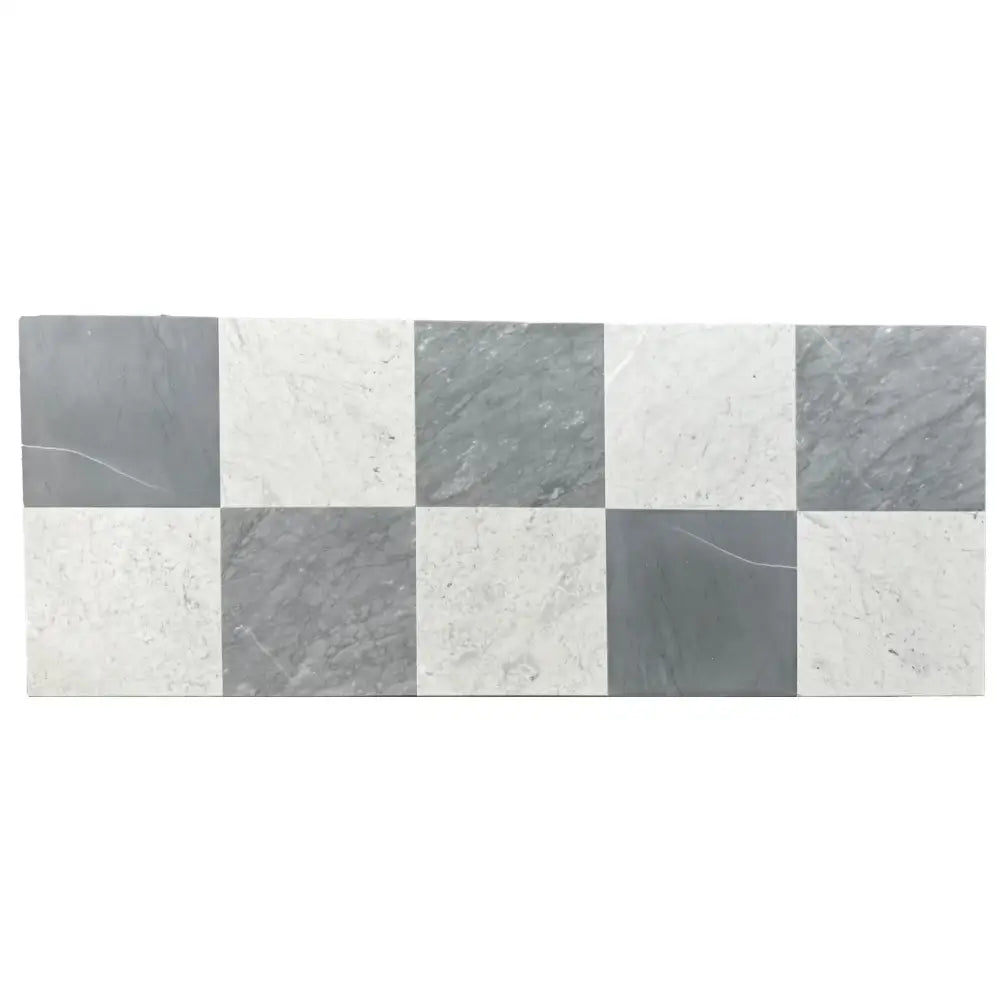 Checkerboard Bardiglio Prime and Bianco Carrara White Royale Marble 12X12 tiles