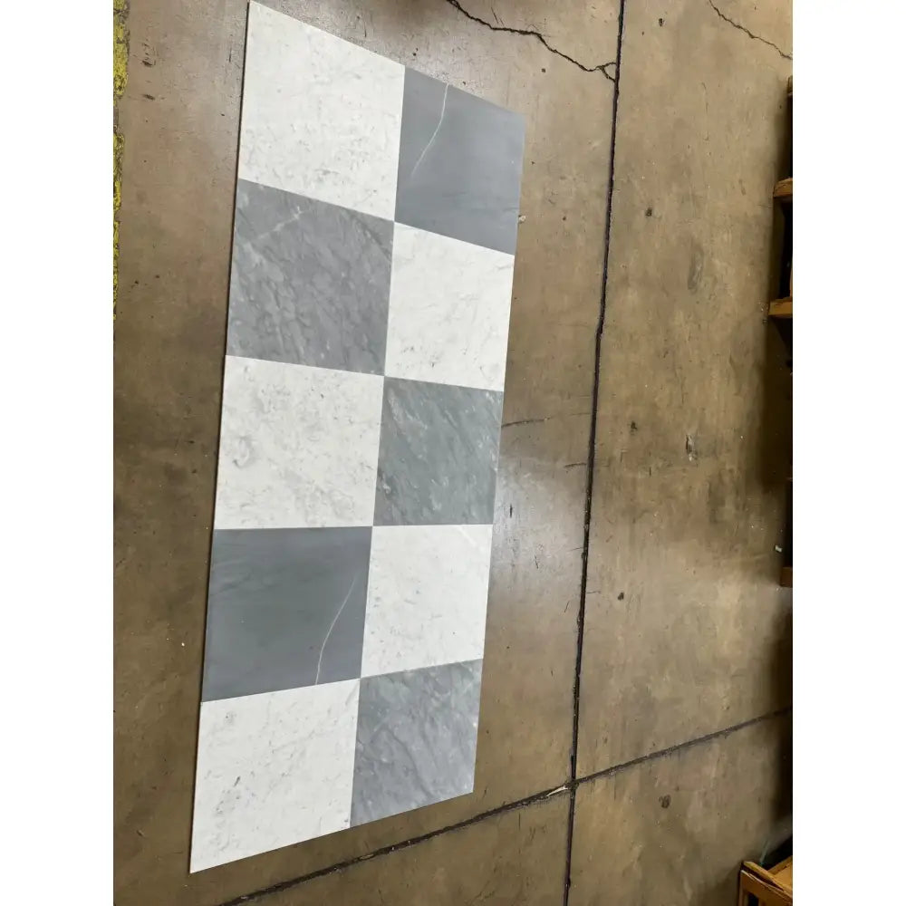 Checkerboard patterned floor tile in Checkerboard Bardiglio Prime and Bianco Carrara White Royale Marble 12X12 Set
