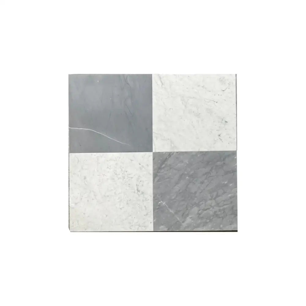 Gray and white checkered marble tiles from Checkerboard Bardiglio Prime and Bianco Carrara White Royale 12x12 Set